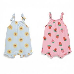 Old Navy Kids Sunflower and Strawberry Rompers - Blue and Pink